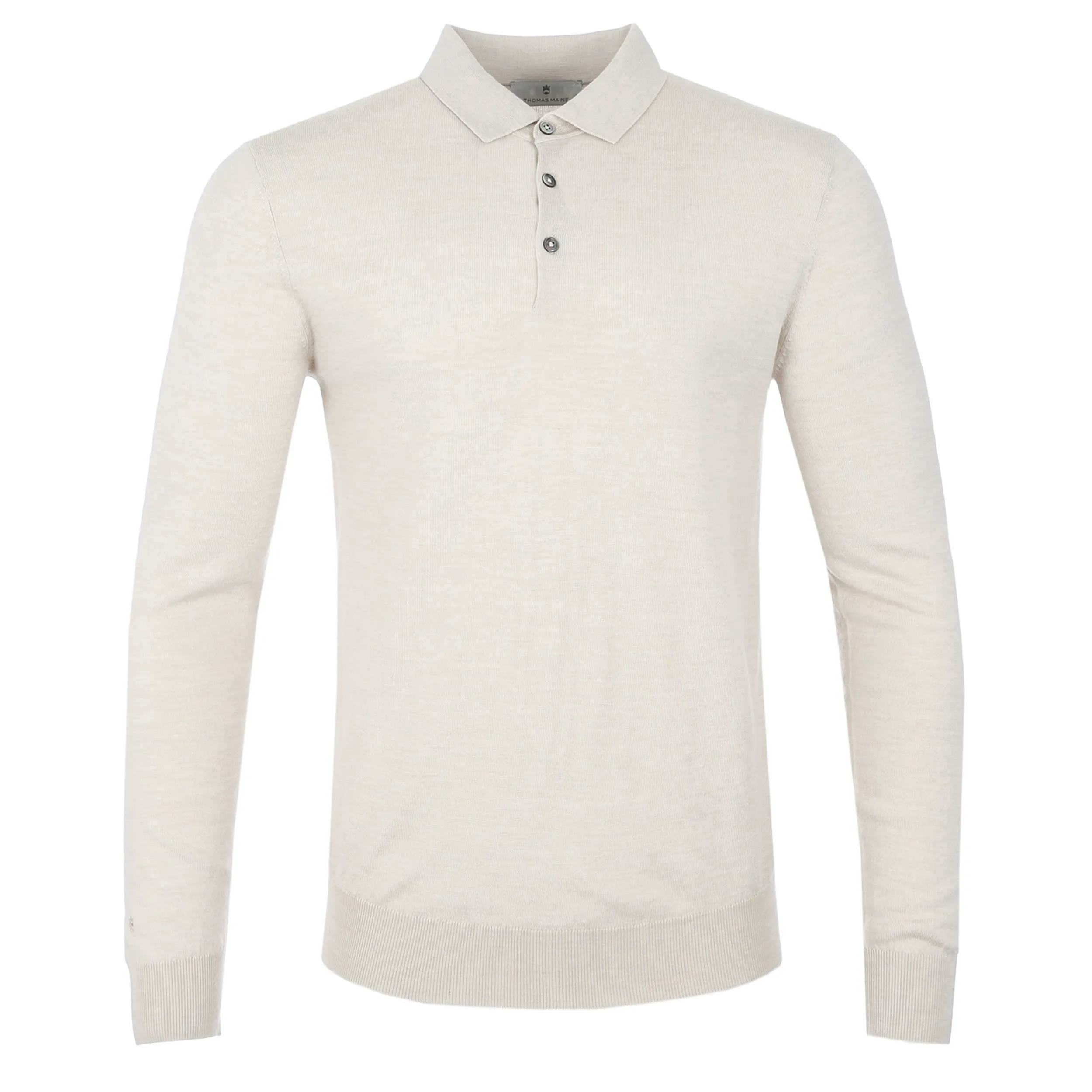 Thomas Maine 3 Button Merino Knit Polo Shirt in Cream