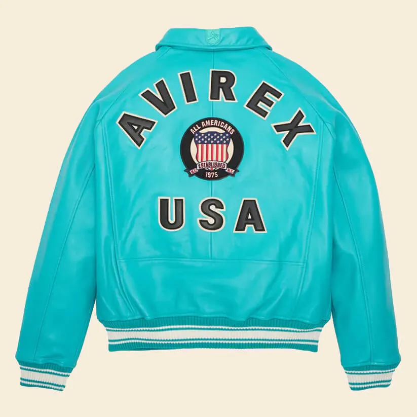 Turquoise Bomber Avirex Icon Leather Jacket