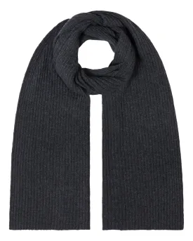 Unisex Short Ribbed Cashmere Scarf Dark Charcoal Grey