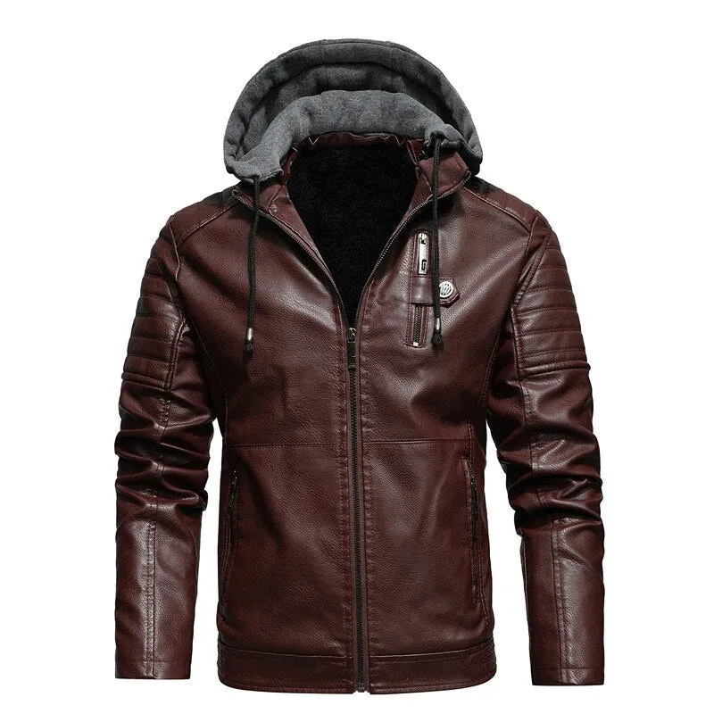 West Louis™ Biker Fleece Thicken Motorcycle Leather Jacket