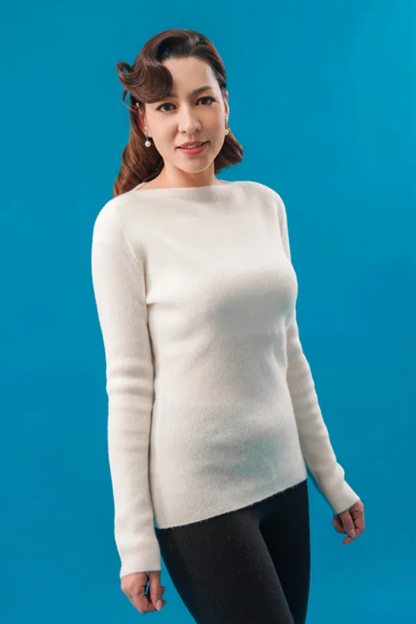 White Ribbed Cashmere Sweater