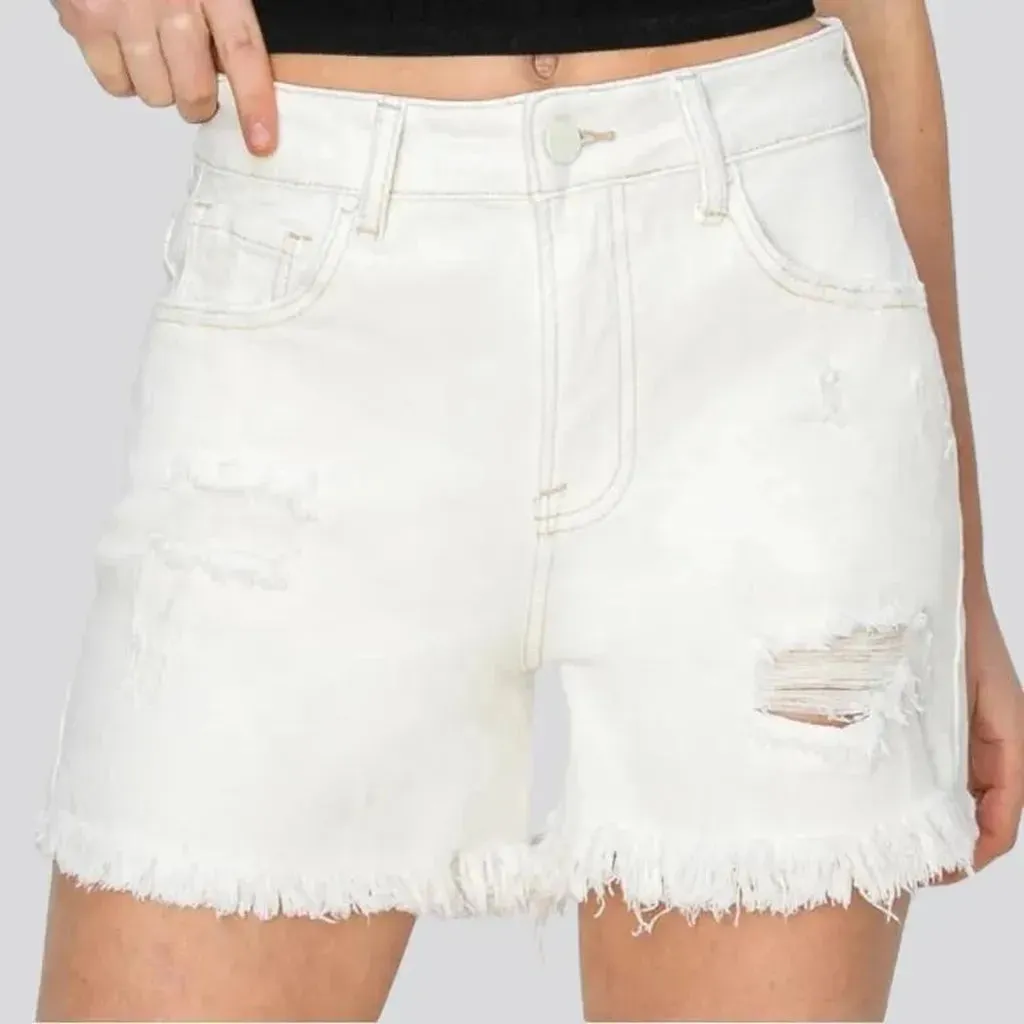 White straight jean shorts for ladies