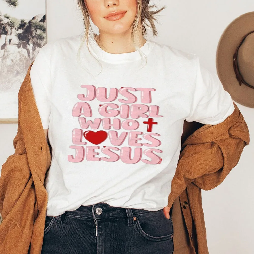 Women Just A Girl Who Loves Jesus Print Graphic T-shirt