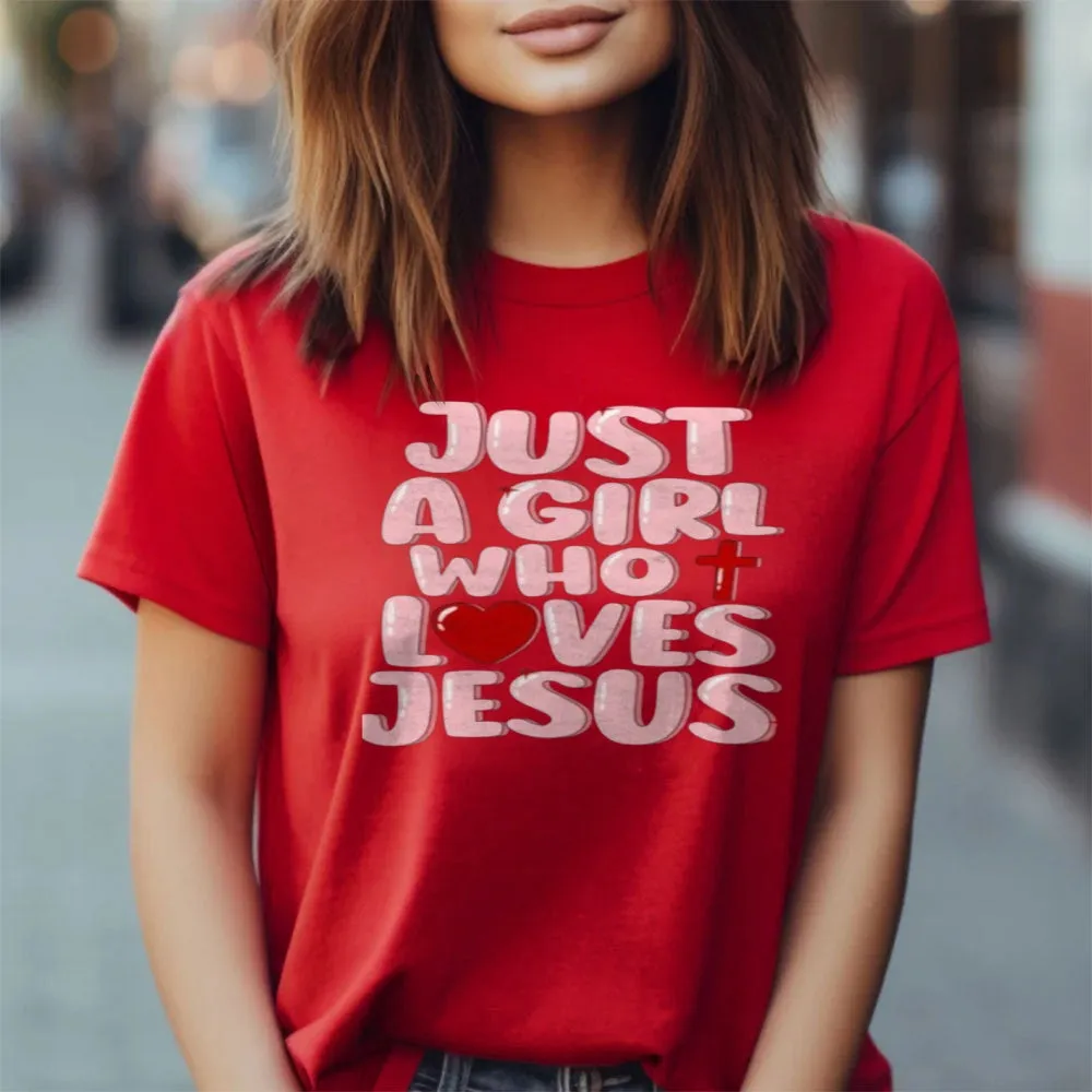 Women Just A Girl Who Loves Jesus Print Graphic T-shirt