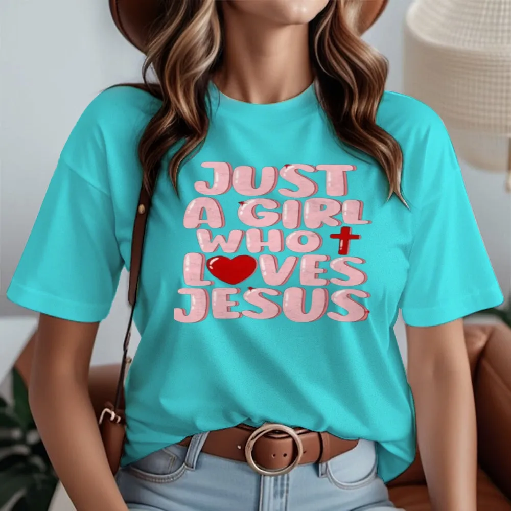 Women Just A Girl Who Loves Jesus Print Graphic T-shirt