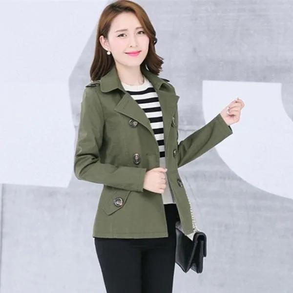 Women Trench Coat Casual Slim Fit Cotton Blends