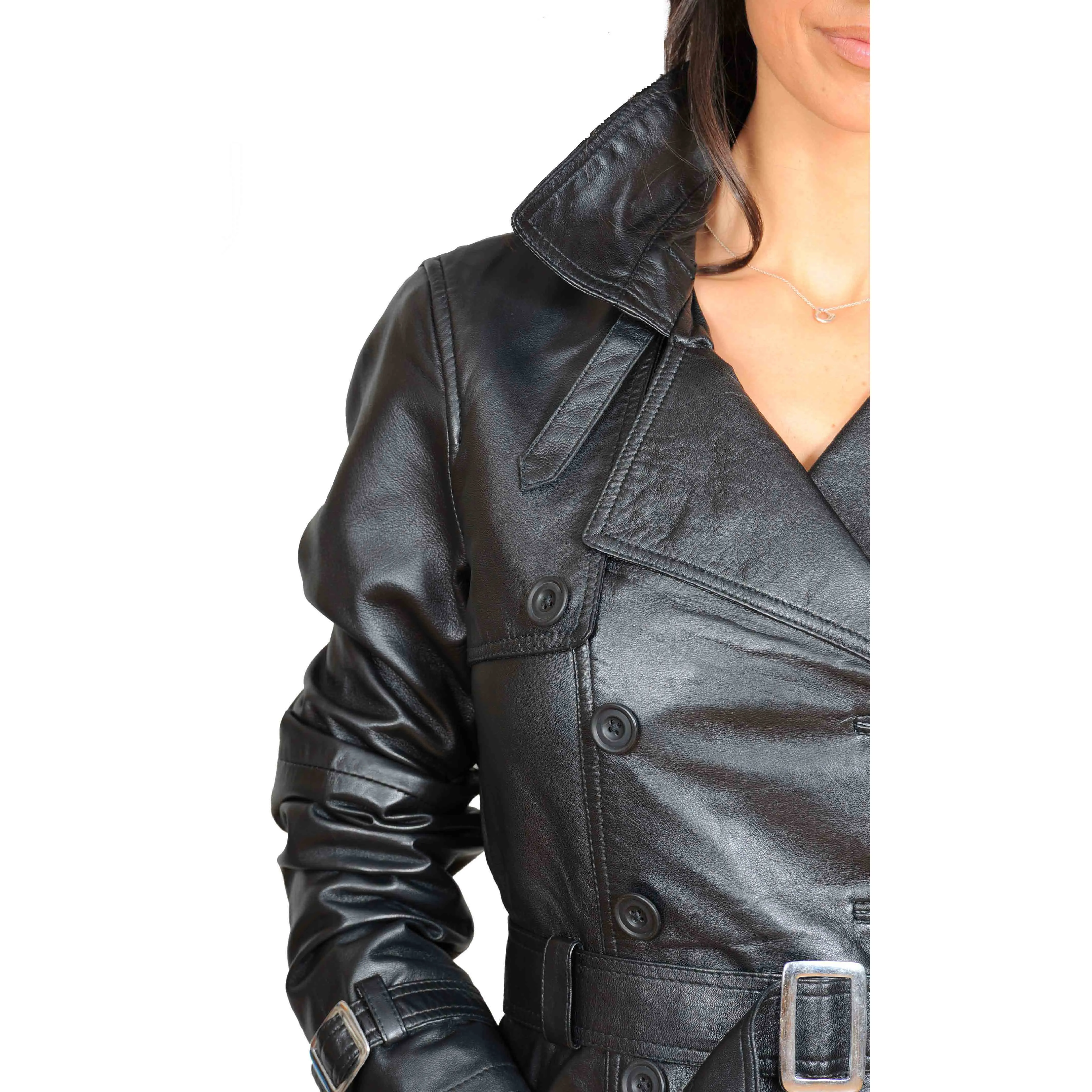 Womens Soft Leather Trench Coat Olivia Black