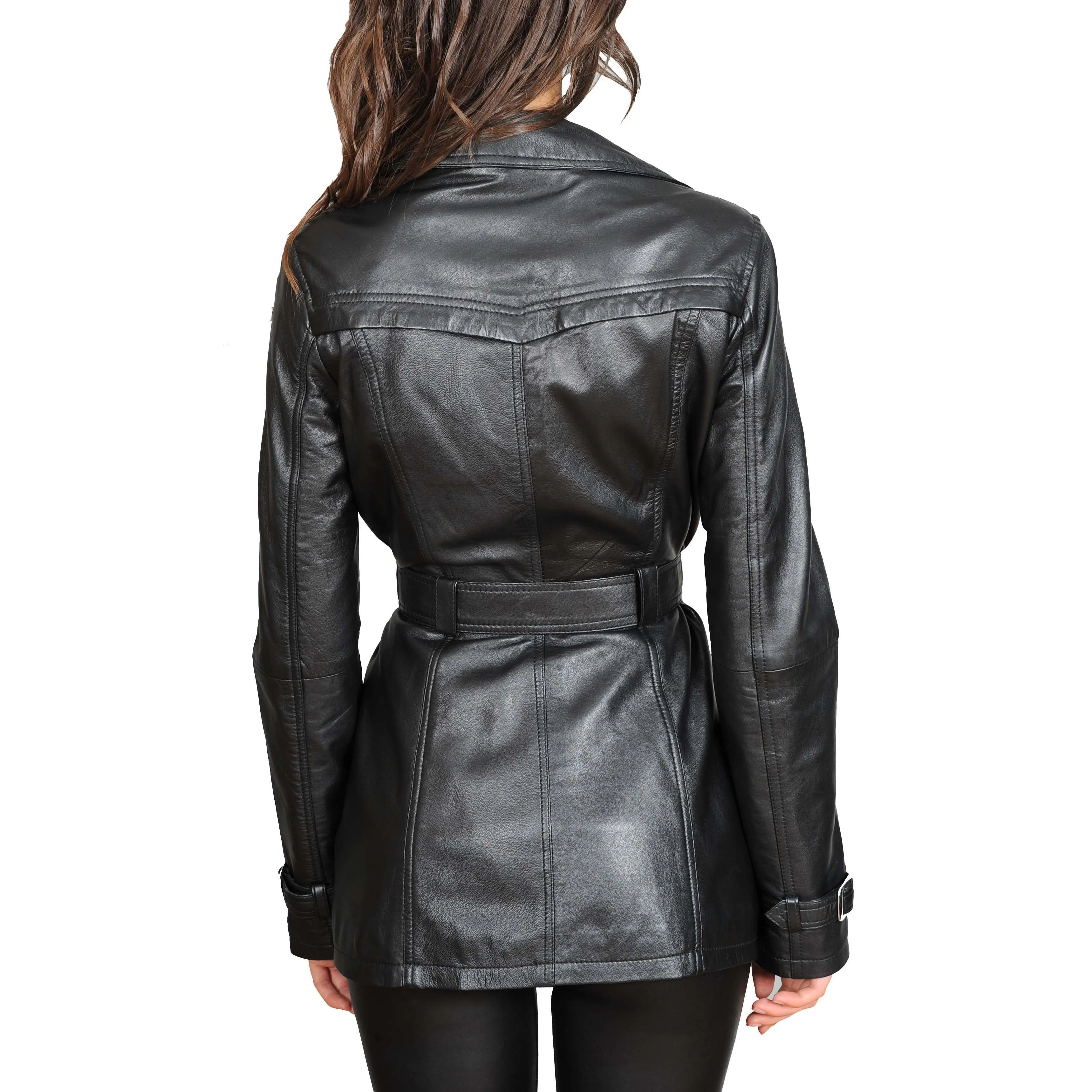 Womens Soft Leather Trench Coat Olivia Black