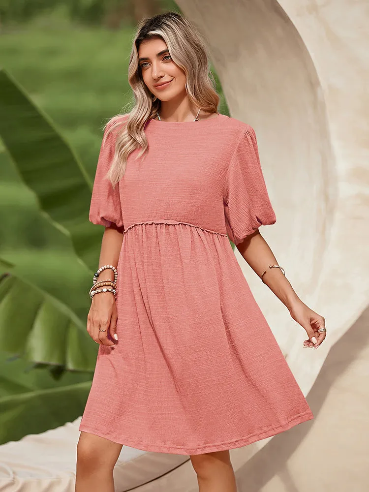 Women's Swimsuit Cover Up Dress Crew Neck Tunic Bathing Suit Beach Mini Tiered Babydoll Dress Casual