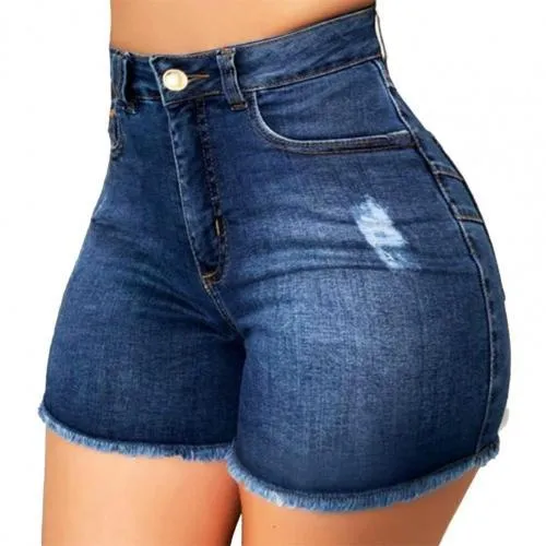 Yeknu Women's denim shorts Summer Lady Clothing High Waist Denim Shorts Women's  Fringe Frayed Ripped Jeans Hot Shorts With Pockets